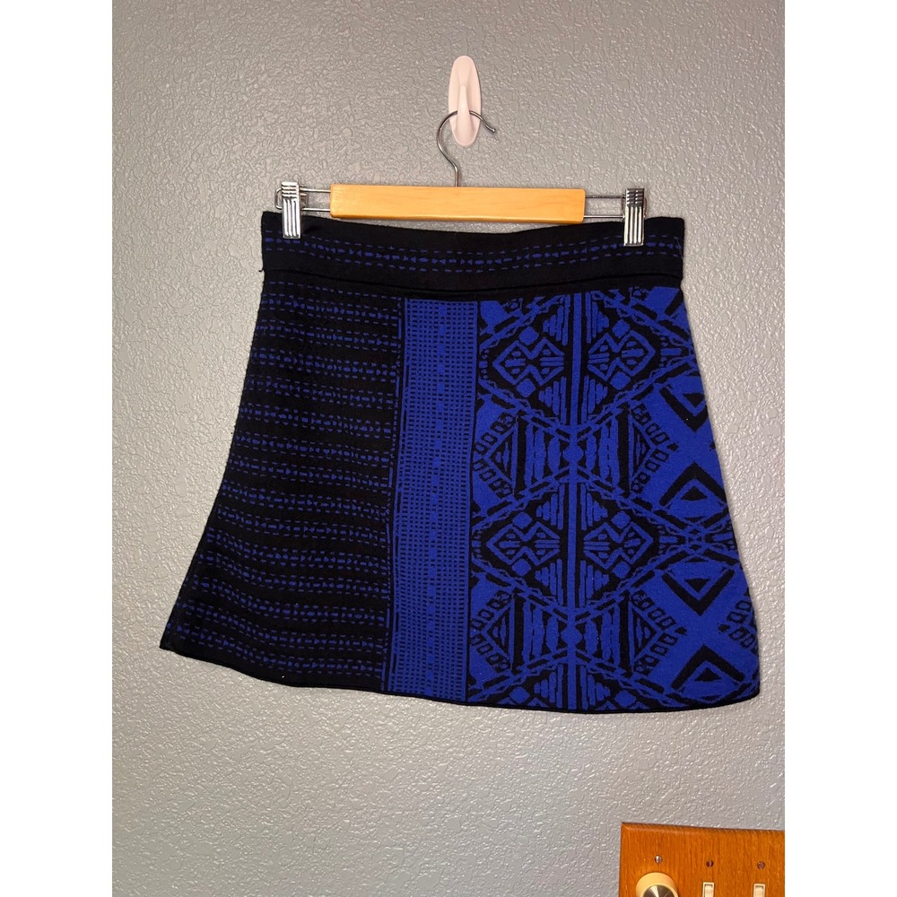 Title Nine Reversible Merino Wool Mini Skirt Blue Black Geometric Tribal Size M